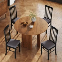 HOMCOM Wooden Dining Chairs Set of 4, Farmhouse Upholstered Kitchen Chairs with Rubber Wood Frame, Black and Gray(m-7)