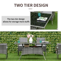 Outsunny Garden Dining Table, Patio Rattan Dining Table with Glass Top, Storage Shelf for Yard, 59" x 34" x 29", Grey(m-6)