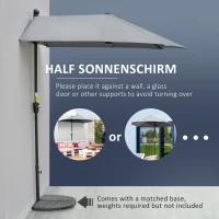 Outsunny 6.6 x 6ft Half Patio Umbrella Outdoor Parasol with Double-Sided Canopy, Crank Handle, Base for Garden, Balcony, Grey(m-4)