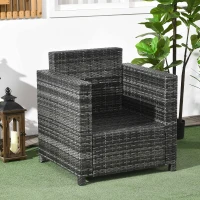 Outsunny Outdoor Rattan Sofa, Patio Wicker Armchair with Cushions for Garden, Balcony, Porch, Grey(m-10)