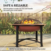 Outsunny 30" Outdoor Fire Pit Bowl, Round Fire Pit with Lid, Log Grate, Poker for Backyard, Camping, Picnic, Bronze(m-4)