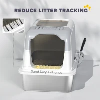 PawHut Extra Large Stainless Steel Litter Box, Enclosed Kitty Litter Box for Big Cats with Scoop, Deodorizer Bag(m-6)