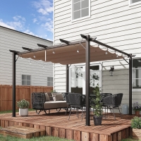 Outsunny 10' x 10' Aluminium Outdoor Pergola Gazebo Backyard Canopy Cover Square Sunshade Garden Grape Trellis Coffee