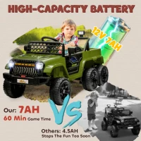 Qaba 12V 4WD/2WD Kids Electric Car w/ Remote Control, Spring Suspension, Back Trailer, Light, Music, Soft Start, Dark Green(m-7)