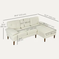 HOMCOM Modern Corner Couch with Right Chaise Lounge, Tufted 3-Seater Sofa with Wooden Legs for Living Room, Cream White(m-3)