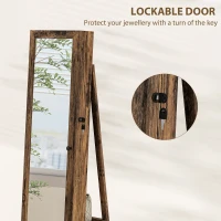 HOMCOM 360° Swivel Jewellery Armoire, Lockable Mirror Jewellery Cabinet with Built-In Small Mirror, Rustic Brown(m-7)