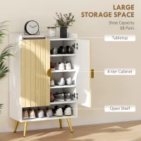HOMCOM Entryway Shoe Storage Cabinet, Narrow Shoe Cabinet with Adjustable Shelves and Open Shelf for 15 Pairs of Shoes, Natural(m-4)