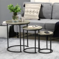 HOMCOM Nesting Tables Set of 3, Round Coffee Table, Stacking Side Tables with Steel Frame for Living Room(m-8)