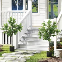 HOMCOM Potted Fake Plants Set of 2, Lifelike Laurel Artificial Trees with 345 PEVA Leaves for Indoor Outdoor Decor, Green(m-1)