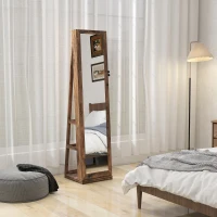 HOMCOM 360° Swivel Jewellery Armoire, Lockable Mirror Jewellery Cabinet with Built-In Small Mirror, Rustic Brown(m-10)