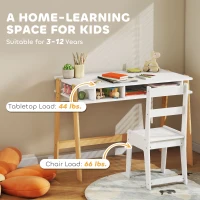 Qaba Kids Desk and Chair Set with Storage for Bedroom, School, Gift for Children Ages 3-12, White(m-7)