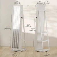 HOMCOM 360° Swivel Jewelry Armoire, Lockable Mirror Jewelry Cabinet with Built-In Small Mirror, White(m-3)