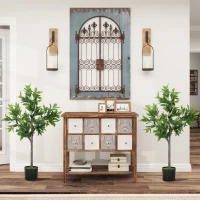 HOMCOM Potted Fake Plants Set of 2, Lifelike Laurel Artificial Trees with 345 PEVA Leaves for Indoor Outdoor Decor, Green(m-7)