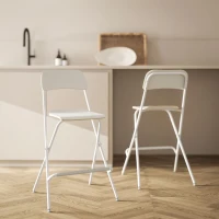 HOMCOM Folding Bar Stools Set of 2, Counter Height Foldable Stool with Wooden Effect Seat and Steel Frame for Kitchen, White(m-10)