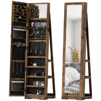 HOMCOM 360° Swivel Jewellery Armoire, Lockable Mirror Jewellery Cabinet with Built-In Small Mirror, Rustic Brown(m-11)