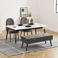 HOMCOM Bedroom Bench, End of Bed Bench with Button Tufted, PU Leather Upholstered Entryway Bench with Wood Legs, Grey(m-9)