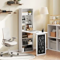 HOMCOM Fold-out Convertible Office Desk, Wall Mount Computer Desk with Blackboard and Side Shelf, White(m-8)