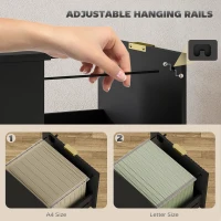 HOMCOM Lockable Filing Cabinet with 3 Fluted Drawers, File Cabinet with Adjustable Hanging Rails for A4 Letter Files, Black(m-4)