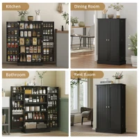 HOMCOM Freestanding Kitchen Pantry Cabinet, Kitchen Cabinet with 12 Door Shelves, Double Doors, 5-tier Shelving, Black(m-7)