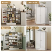 HOMCOM Freestanding Kitchen Pantry Cabinet, Kitchen Sideboard Cabinet with 12 Door Shelves, Double Doors, 5-tier Shelving, Paper White(m-8)