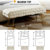 HOMCOM Upholstered Velvet End of Bed Bench 39" Woven End of Bed Bench with Gold Metal Legs for Entryway, Cream White(m-7)