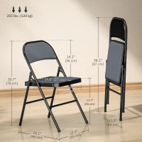 HOMCOM Set of 4 Metal Foldable Chairs, Corduroy Padded Folding Chairs with Cushion Seat and Open Back for Indoor, Grey(m-3)