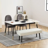 HOMCOM 39" Upholstered Ottoman Bench, Corduroy Entryway Bedroom Bench with Padded Seat and Steel Legs for Bedroom, Cream White(m-9)