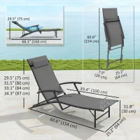 Outsunny Set of 2 Chaise Lounge Chairs, Folding Tanning Chair with Pillow, Outdoor Sun Lounger for Patio, Garden, Beach, Grey(m-3)