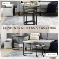 HOMCOM Nesting Tables Set of 3, Round Coffee Table, Stacking Side Tables with Steel Frame for Living Room(m-4)