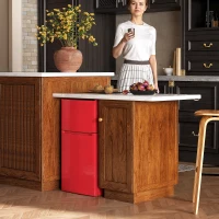 HOMCOM 3.2 Cu Ft Compact Refrigerator, Mini Fridge with Freezer, Adjustable Shelves and Reversible Doors for Bedroom, Red(m-1)