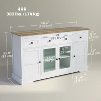 HOMCOM Sideboard Buffet Cabinet with Storage, Coffee Bar Cabinet with Glass Doors and Adjustable Shelves, Distressed White(m-3)