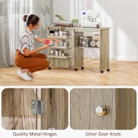 HOMCOM Sewing Machine Cabinet, Folding Sewing Table with Storage Shelf, Bins and Lockable Wheels for Small Space, Grey(m-9)