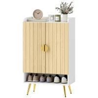 HOMCOM Entryway Shoe Storage Cabinet, Narrow Shoe Cabinet with Adjustable Shelves and Open Shelf for 15 Pairs of Shoes, Natural(m-11)