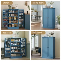 HOMCOM Freestanding Kitchen Pantry Cabinet, Kitchen Cabinet with 12 Door Shelves, Double Doors, 5-tier Shelving, Blue(m-7)