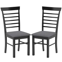 HOMCOM Wooden Dining Chairs Set of 2, Farmhouse Upholstered Kitchen Chairs with Rubber Wood Frame, Black and Gray(m-11)