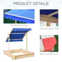 Outsunny Kids Wooden Sandbox with Cover, Play Sand Station for Children Outdoor Sand box, with Seats, for Backyard, Beach, 47" x 47" x 47", Natural(m-7)