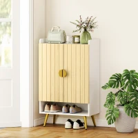 HOMCOM Entryway Shoe Storage Cabinet, Narrow Shoe Cabinet with Adjustable Shelves and Open Shelf for 15 Pairs of Shoes, Natural(m-8)