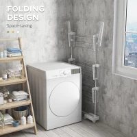 HOMCOM 3-Tier Foldable Clothes Drying Rack, Stainless Steel Laundry Rack with 2 Side Wings and 6 Castors, Collapsible Adjustable Clothes Airer for Indoor Outdoor, White(m-6)