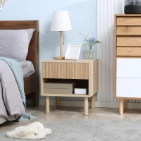 HOMCOM Modern Bedside Table with Drawer and Open Shelf, Sofa Side Table for Bedroom Living Room, Natural(m-8)