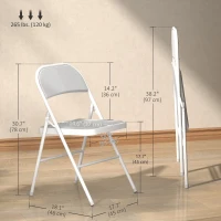 HOMCOM Set of 4 Metal Foldable Chairs, Corduroy Padded Folding Chairs with Cushion Seat and Open Back for Indoor, White(m-3)