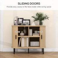 HOMCOM 35.4" Sideboard Buffet Cabinet with Storage, Nordic Coffee Bar Cabinet with Slatted Tambour Doors and Metal Legs, Oak(m-5)