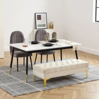 HOMCOM End of Bed Bench, Upholstered Bench, Entryway Shoe Bench with Button Tufted for Living Room, Bedroom, Beige(m-9)