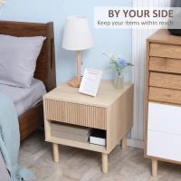 HOMCOM Modern Bedside Table with Drawer and Open Shelf, Sofa Side Table for Bedroom Living Room, Natural(m-4)