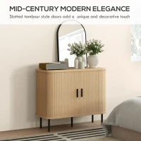 HOMCOM 35.4" Sideboard Buffet Cabinet with Storage, Nordic Coffee Bar Cabinet with Slatted Tambour Doors and Metal Legs, Oak(m-4)
