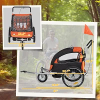 Aosom 2-Seat Elite 360 Swivel Bike Trailer for Kids Bicycle Cargo Trailer with Water-Resistant Windows, Black and Orange(m-3)