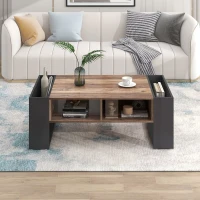 Wood Grain Coffee Table with Handleless Drawer, Double Storage Compartments, Easy Assembly, 43.5" L x 23.5" W x 15.5" H, Grey+Wood(m-4)