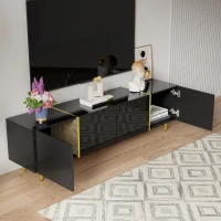High-Gloss TV Stand with 4 Doors, Modern Design and Soft-Close Hinges, Modern Design, Easy to Install, 67" L x 13.5" W x 18" H, Black(m-6)
