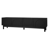 Modern TV Stand with Wave Shaped Doors, Ample Storage and Sturdy Legs, Functional Design, Easy to Install, 66.5" L x 13.5" W x 18" H, Black(m-11)