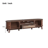 Rattan TV Stand with Solid Wood Doors and Drawers, Natural Country Style Storage Solution, Easy Installation, 65" L x 14.5" W x 18" H, Natural Walnut(m-3)