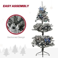 HOMCOM 5ft Prelit Artificial Christmas Tree with Blue Ornaments, Flocked Christmas Tree with LED Lights for Holiday(m-7)